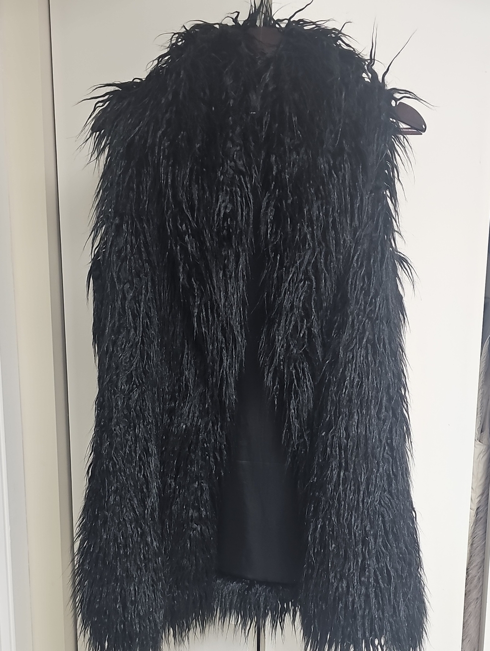 Zara Black Faux Fur Long Vest
